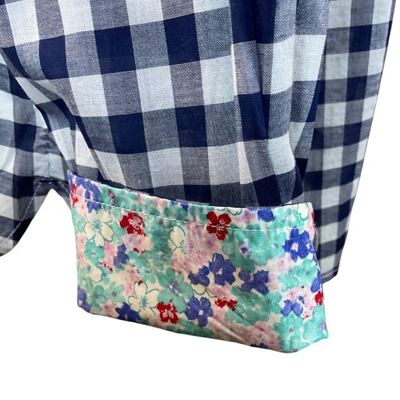 Talbots Long Sleeve Fitted Nvy Gingham Button Front Floral Contrast Shirt NWT XL - Picture 4 of 8